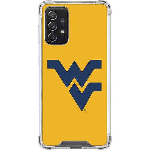 West Virginia University Yellow Background Galaxy A72 5G Clear Case