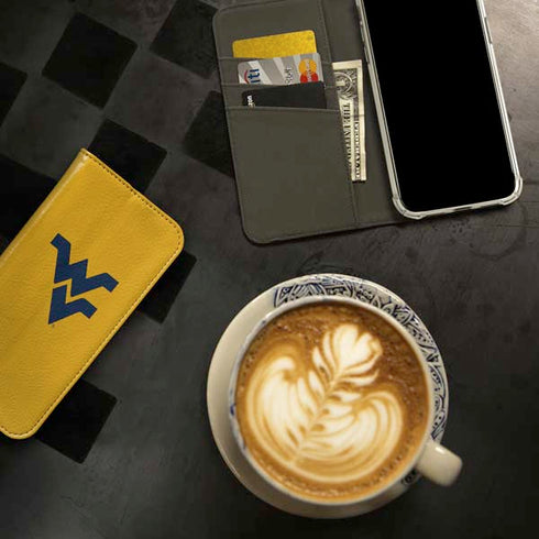 West Virginia University Yellow Background iPhone 15 Pro Max Folio Case