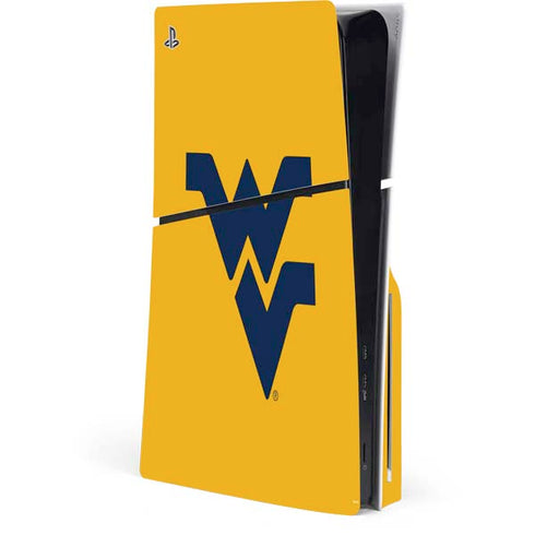 West Virginia University Yellow Background PS5 Slim Disk Console Skin