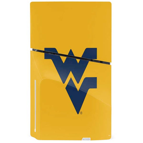 West Virginia University Yellow Background PS5 Slim Disk Console Skin