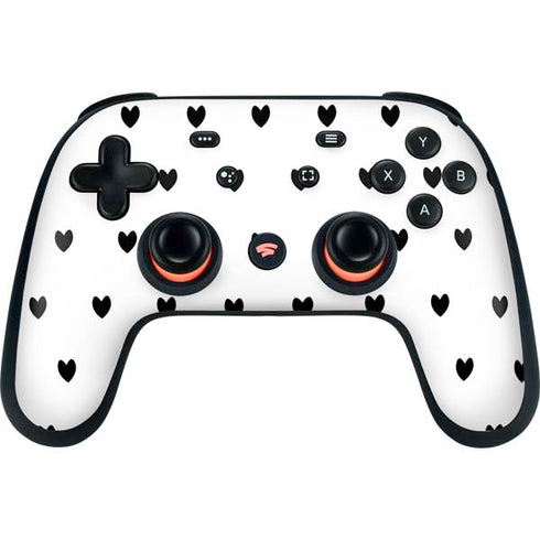 White and Black Hearts Google Stadia Controller Skin