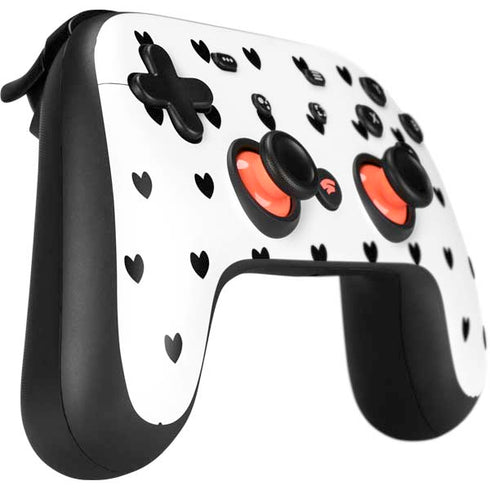 White and Black Hearts Google Stadia Controller Skin