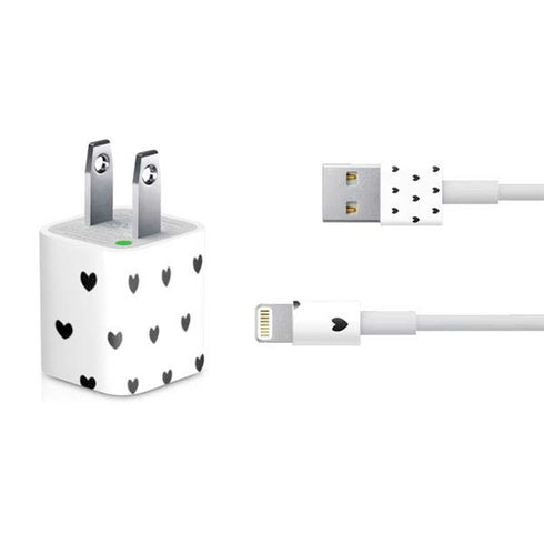 White and Black Hearts iPhone Charger (5W USB) Skin