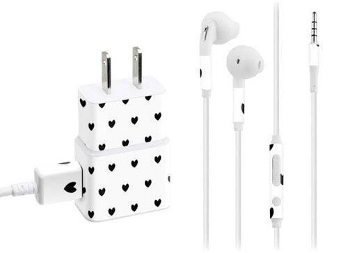 White and Black Hearts Phone Charger Skin