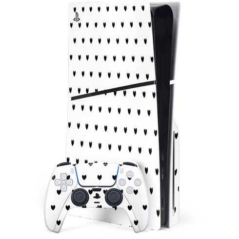 White and Black Hearts PS5 Slim Disk Bundle Skin