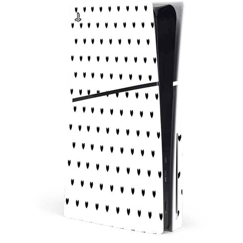 White and Black Hearts PS5 Slim Disk Console Skin