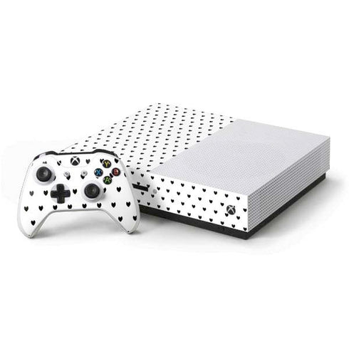 White and Black Hearts Xbox One S Console and Controller Bundle Skin