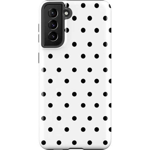 White and Black Polka Dots Galaxy S21 FE Pro Case