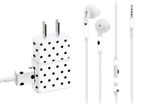 White and Black Polka Dots Phone Charger Skin