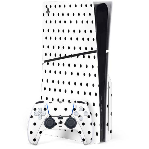 White and Black Polka Dots PS5 Slim Disk Bundle Skin