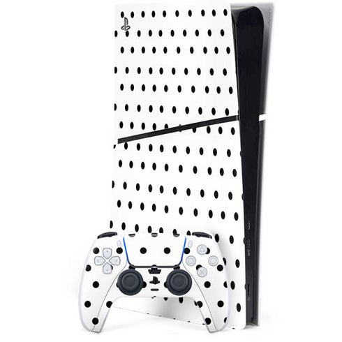 White and Black Polka Dots PS5 Slim Digital Edition Console Skin