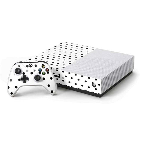 White and Black Polka Dots Xbox One S Console and Controller Bundle Skin