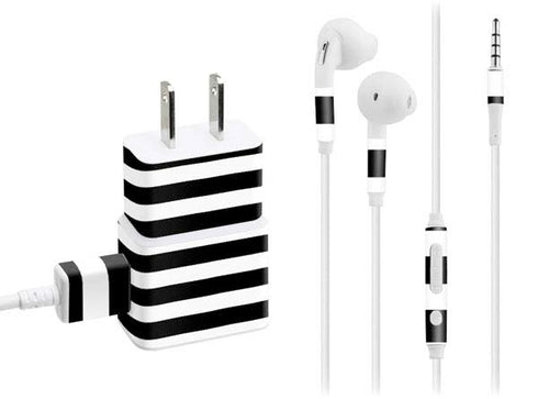 White and Black Stripes Phone Charger Skin