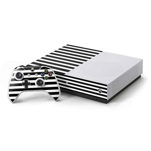 White and Black Stripes Xbox One S Console and Controller Bundle Skin