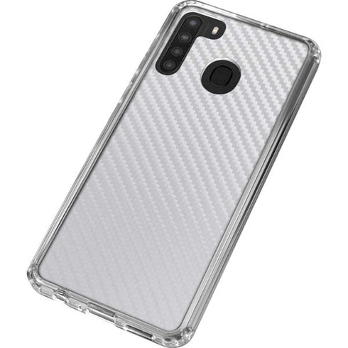 White Carbon Fiber Specialty Texture Material Galaxy A21 Clear Case