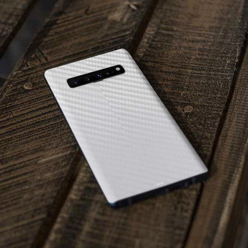 White Carbon Fiber Specialty Texture Material Galaxy S10 Plus Skin