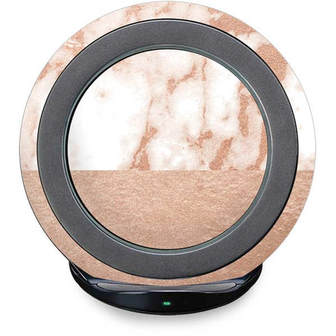White Rose Gold Marble Fast Charge Wireless Charging Stand Skin