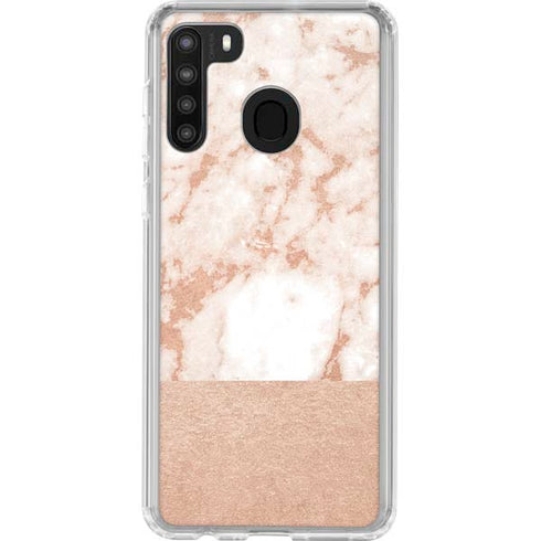 White Rose Gold Marble Galaxy A21 Clear Case