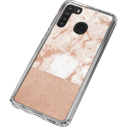 White Rose Gold Marble Galaxy A21 Clear Case