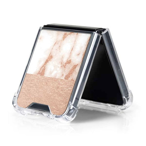 White Rose Gold Marble Galaxy Z Flip5 5G Clear Case