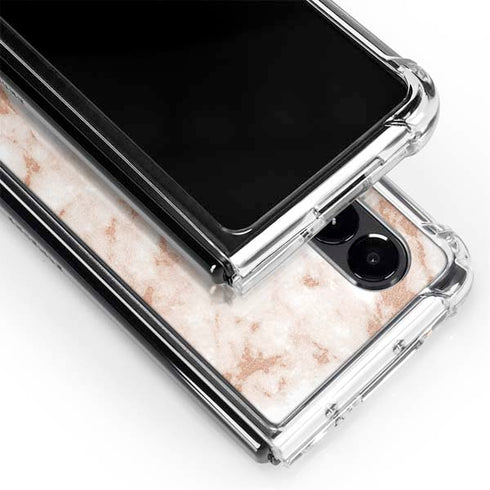 White Rose Gold Marble Galaxy Z Fold4 5G Clear Case