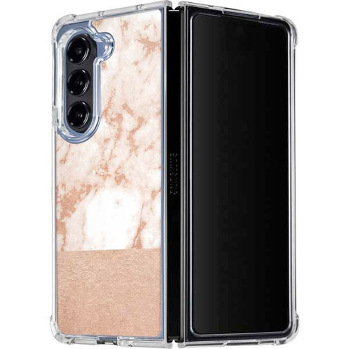 White Rose Gold Marble Galaxy Z Fold5 5G Clear Case