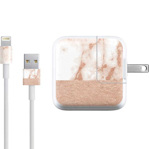 White Rose Gold Marble iPad Charger (10W USB) Skin