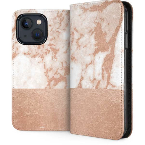 White Rose Gold Marble iPhone 13 Folio Case