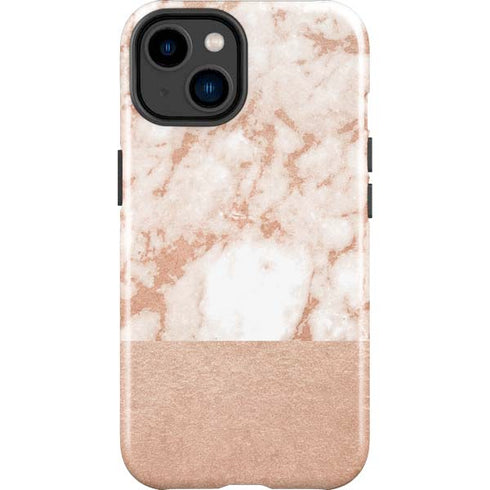 White Rose Gold Marble iPhone 14 Plus Impact Case