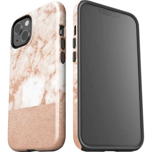 White Rose Gold Marble iPhone 15 Plus Impact Case