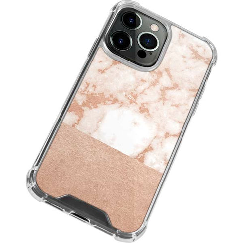 White Rose Gold Marble iPhone 15 Pro Clear Case