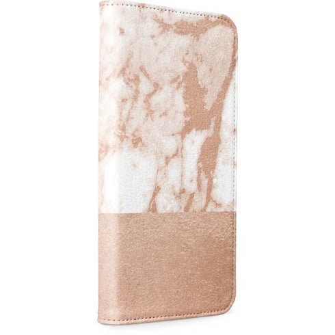White Rose Gold Marble iPhone 15 Plus Folio Case