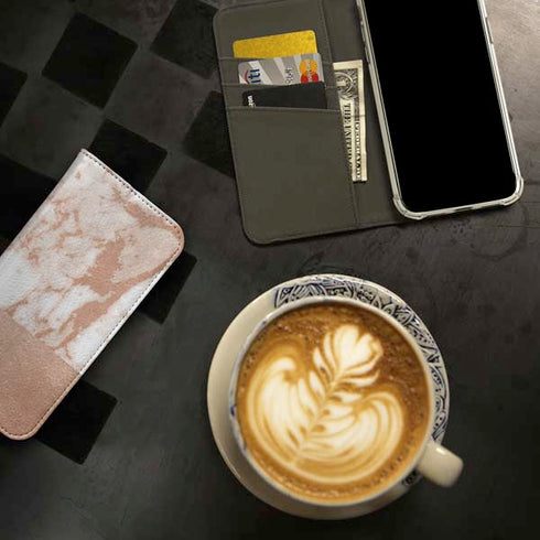 White Rose Gold Marble iPhone 15 Pro Folio Case
