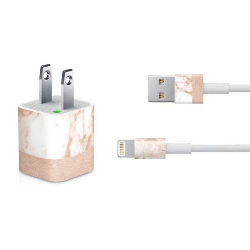 White Rose Gold Marble iPhone Charger (5W USB) Skin