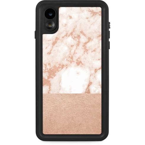 White Rose Gold Marble iPhone XR Waterproof Case