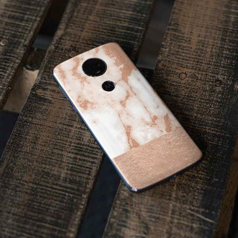 White Rose Gold Marble Moto E5 Plus Skin