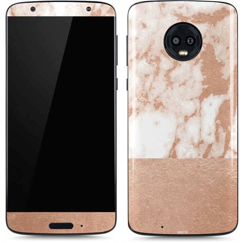 White Rose Gold Marble Moto G6 Skin