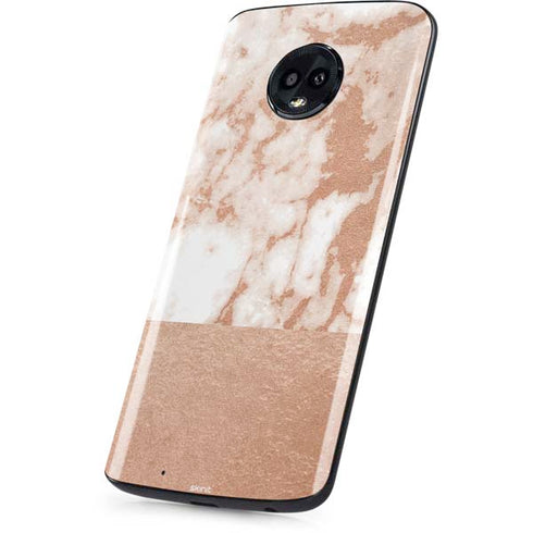 White Rose Gold Marble Moto G6 Skin
