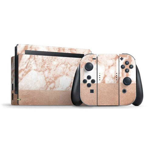 White Rose Gold Marble Nintendo Switch Bundle Skin