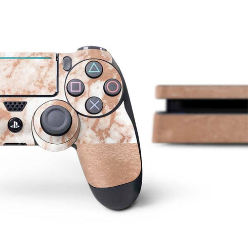 White Rose Gold Marble PS4 Slim Bundle Skin
