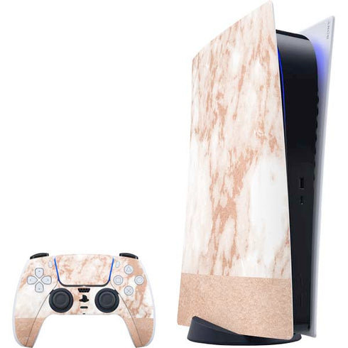 White Rose Gold Marble PS5 Digital Edition Bundle Skin