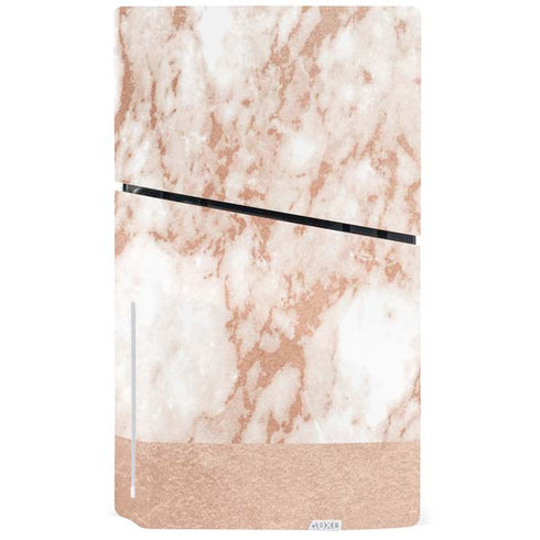 White Rose Gold Marble PS5 Slim Disk Console Skin