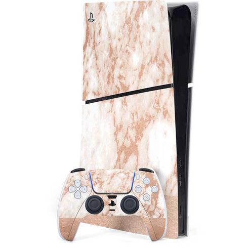 White Rose Gold Marble PS5 Slim Digital Edition Console Skin