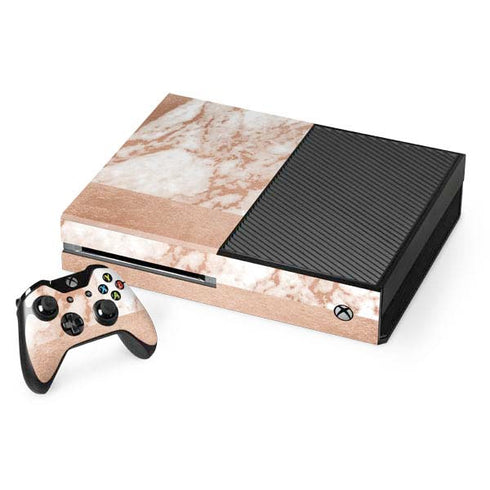 White Rose Gold Marble Xbox One Console and Controller Bundle Skin