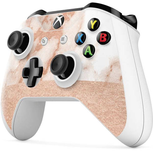 White Rose Gold Marble Xbox One S Controller Skin