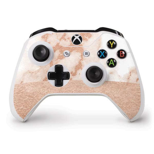 White Rose Gold Marble Xbox One S Controller Skin