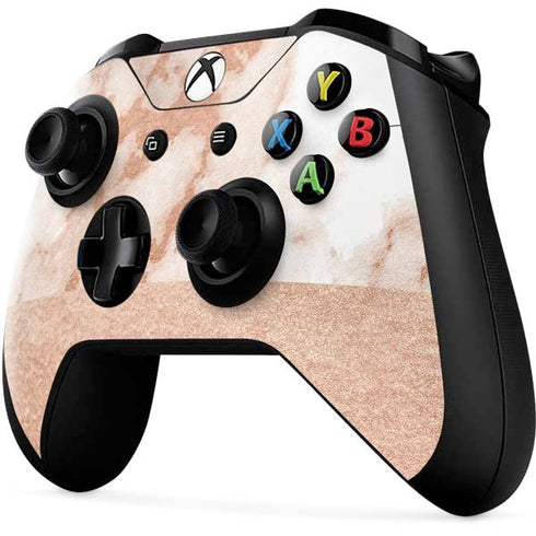 White Rose Gold Marble Xbox One X Controller Skin