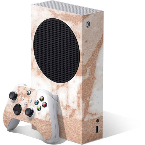 White Rose Gold Marble Xbox Series S Bundle Skin
