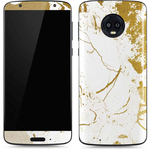 White Scattered Marble Moto G6 Skin