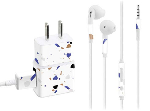 White Terrazzo Phone Charger Skin